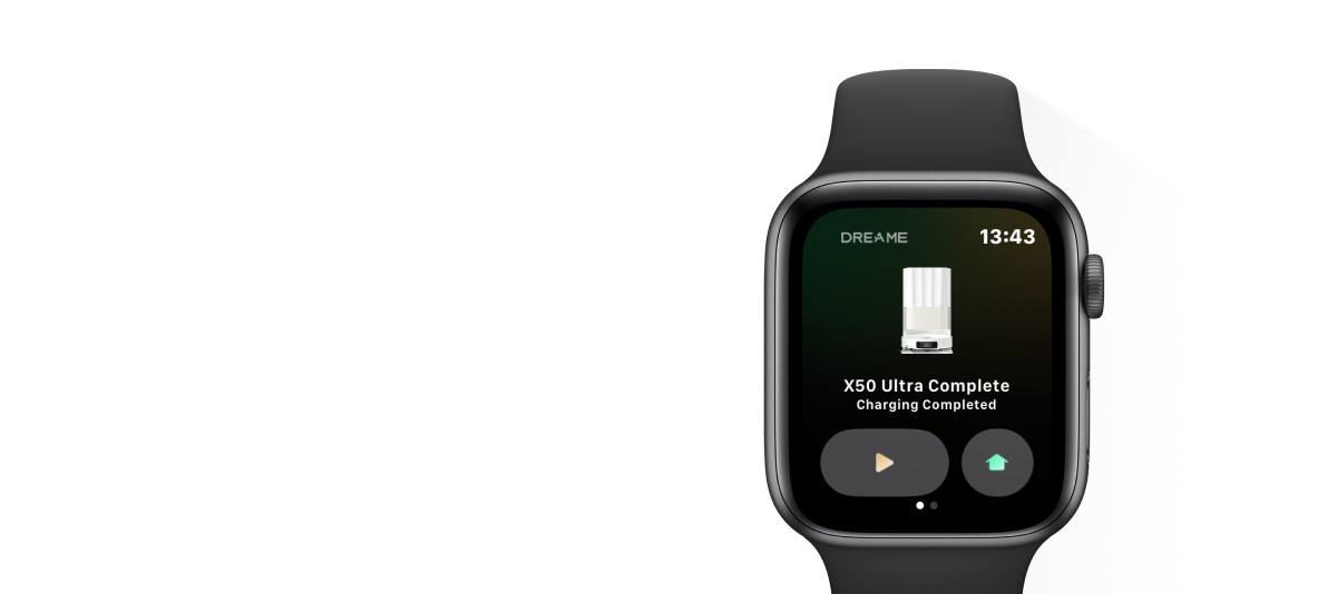 Toont de ondersteuning voor bediening van de robotstofzuiger met een Apple Watch