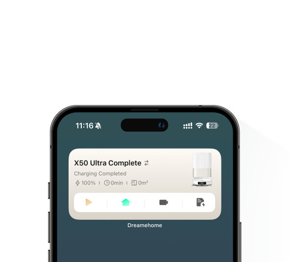 Toont de widget-ondersteuning voor bediening van de robotstofzuiger middels één knop.